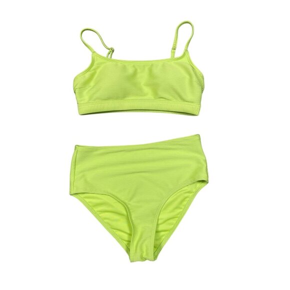 Aeropostale Bikini Swimsuit Small Bright Green Yellow High Rise Waist Chartreuse - Picture 1 of 8